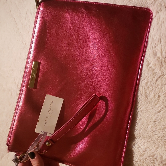 Katie Loxton of London Handbags - 🆕 KATIE LOXTON, Krush Klutch, vegan leather,metallic neon pink clutch